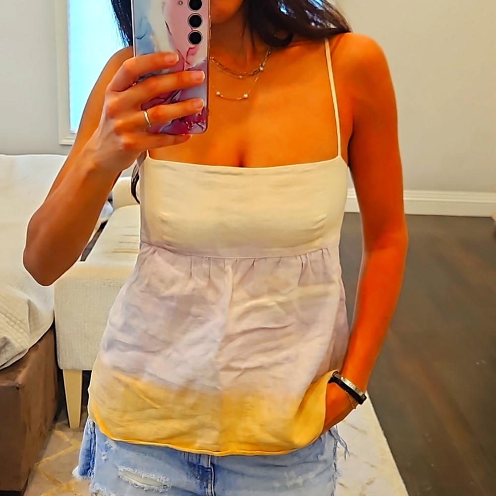 WOMEN'S JUICY COUTURE TIE DYE OPEN BACK LINEN SHIRT TANK TOP SZ LARGE $119